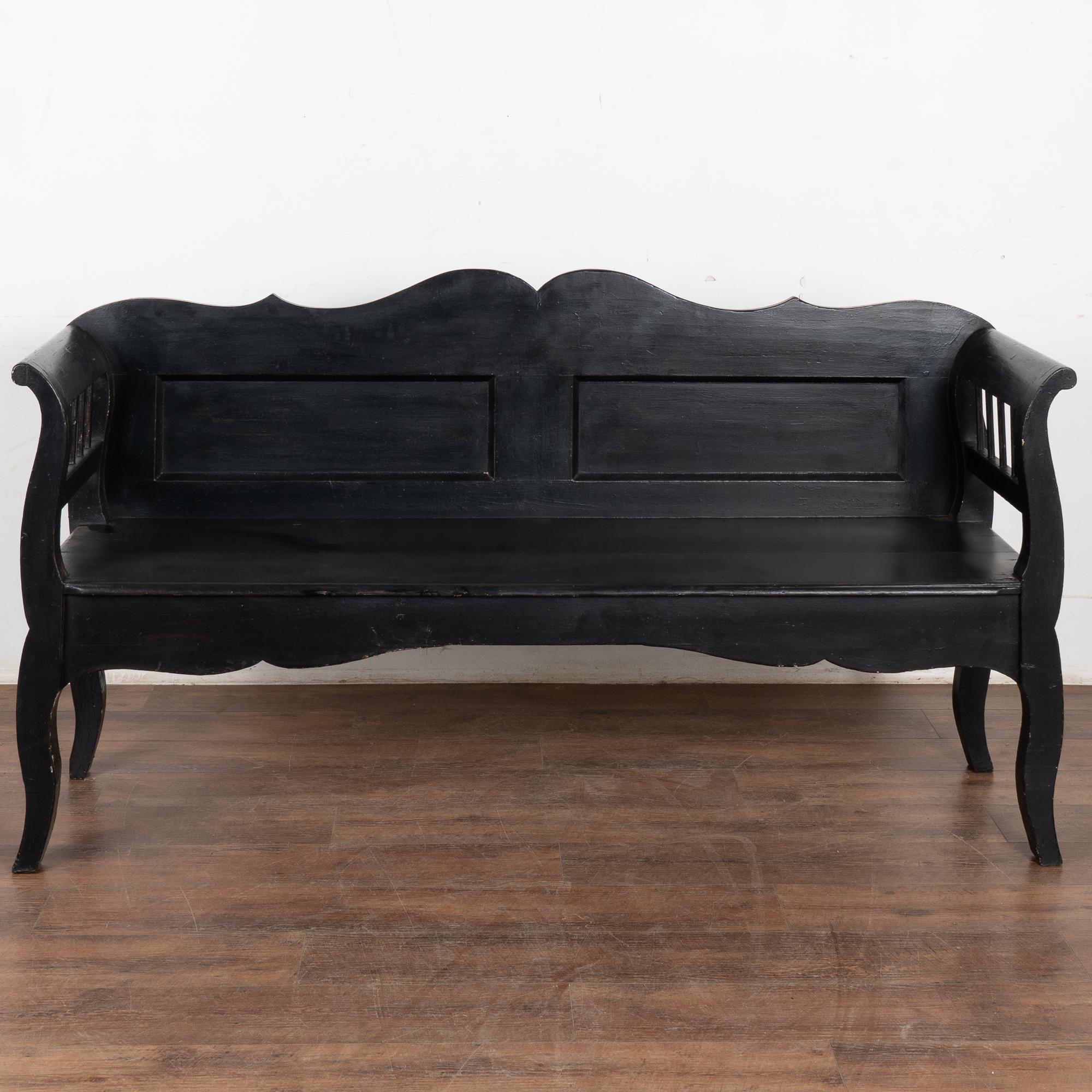Country Black Painted Pine Bench, Hungary circa 1890-1900
