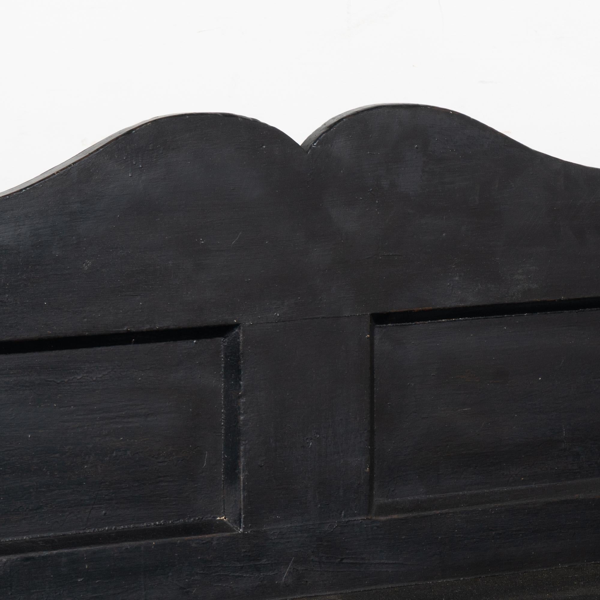 Hungarian Black Painted Pine Bench, Hungary circa 1890-1900