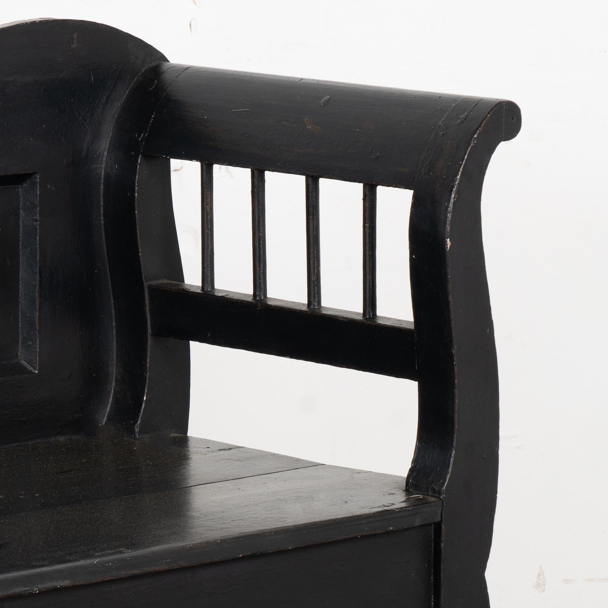 Black Painted Pine Bench, Hungary circa 1890-1900 In Good Condition In Round Top, TX