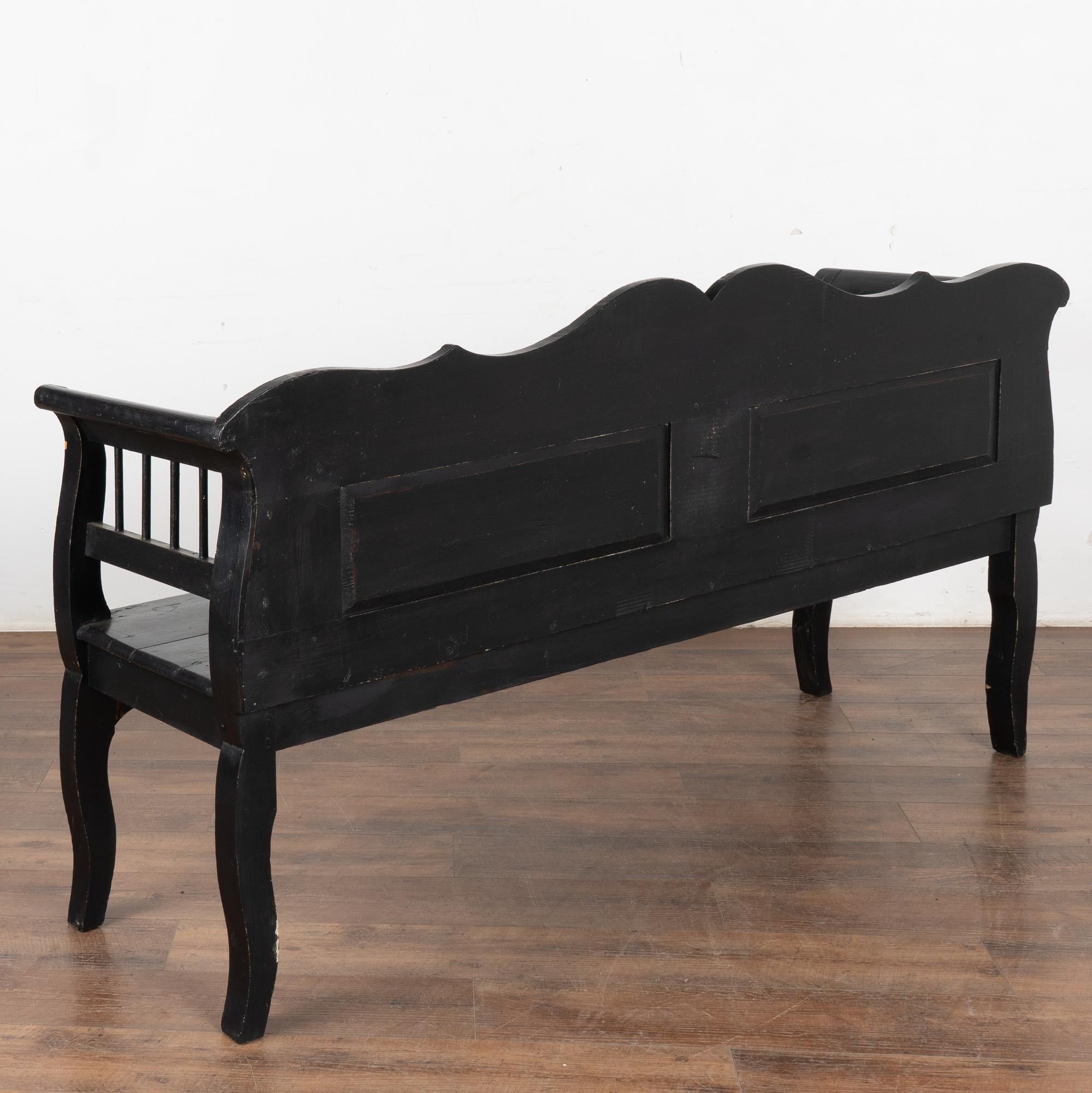 Black Painted Pine Bench, Hungary circa 1890-1900 1
