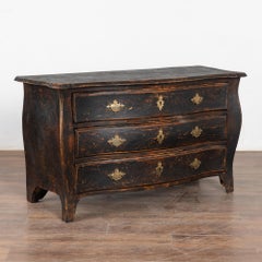 Black Painted Pine Bombay Chest of Drawers, Sweden circa 1750-1850