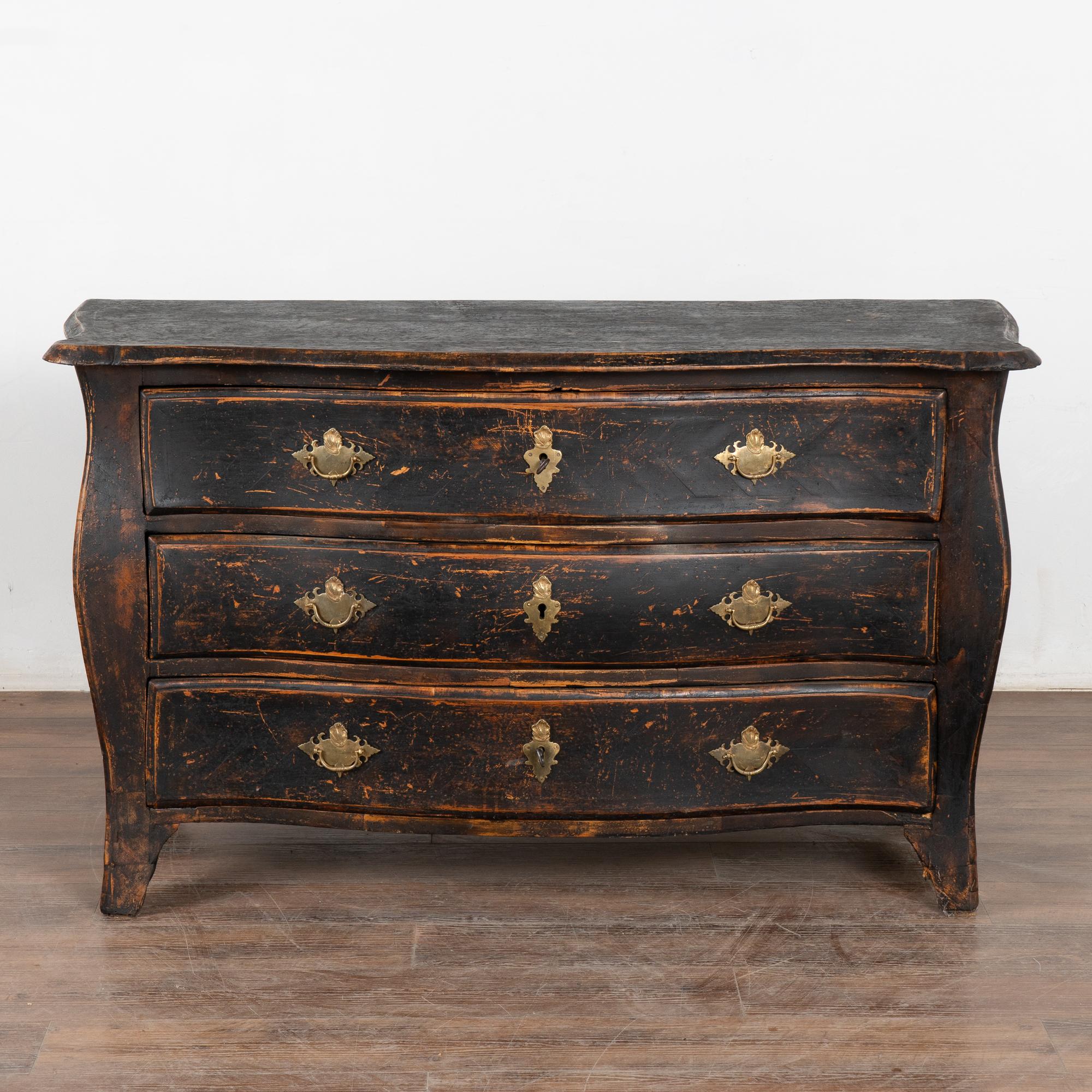 Swedish Black Painted Pine Bombay Chest of Drawers, Sweden circa 1750-1850