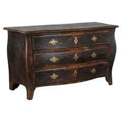 Black Painted Pine Bombay Chest of Drawers, Sweden circa 1750-1850
