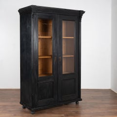 Black Painted Pine Bookcase Display Cabinet, Hungary circa 1880