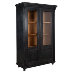 Black Painted Pine Bookcase Display Cabinet, Hungary circa 1880