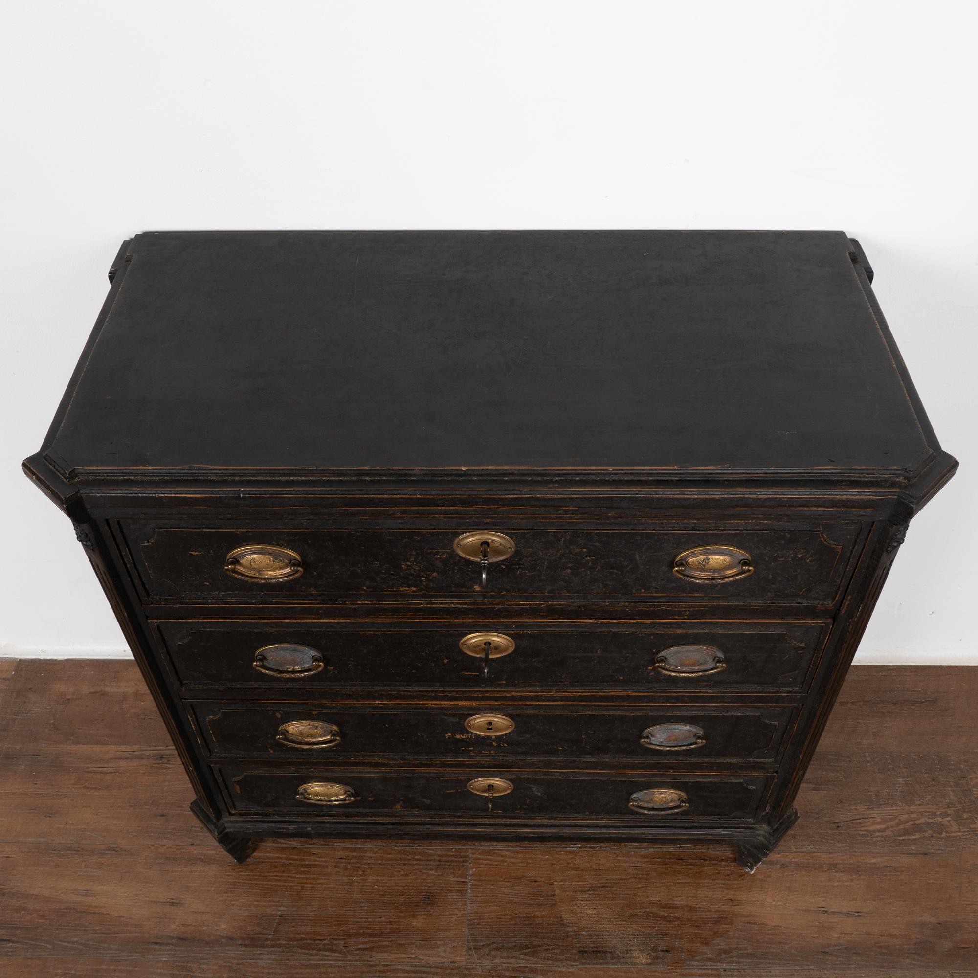 Black Painted Pine Chest of Four Drawers, Sweden circa 1840-60 In Good Condition For Sale In Round Top, TX