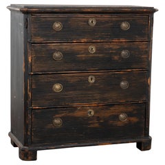 Black Painted Pine Chest of Four Drawers, Sweden circa 1860-80