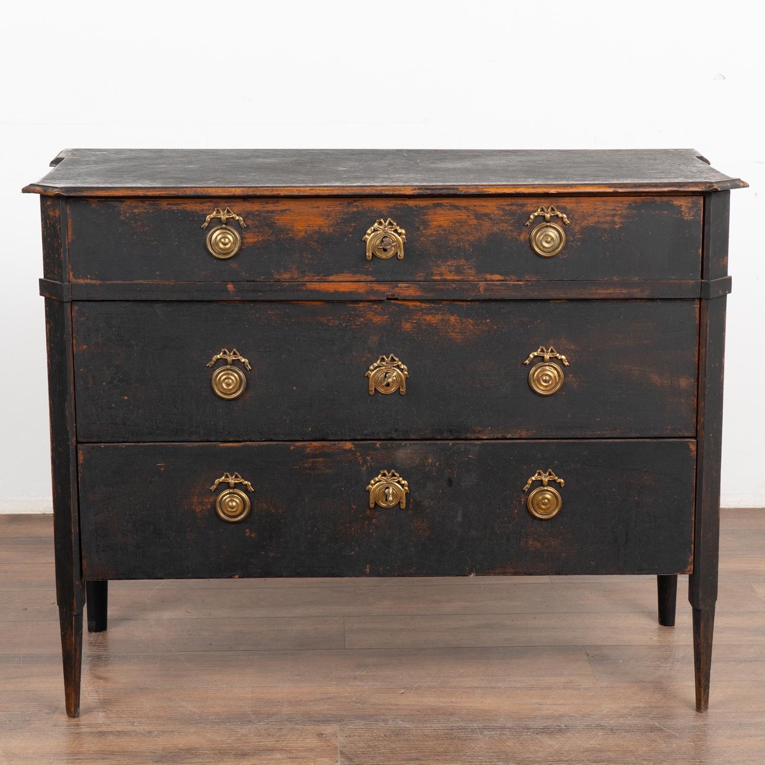 Swedish Black Painted Pine Chest of Three Drawers, Sweden circa 1860-80 For Sale