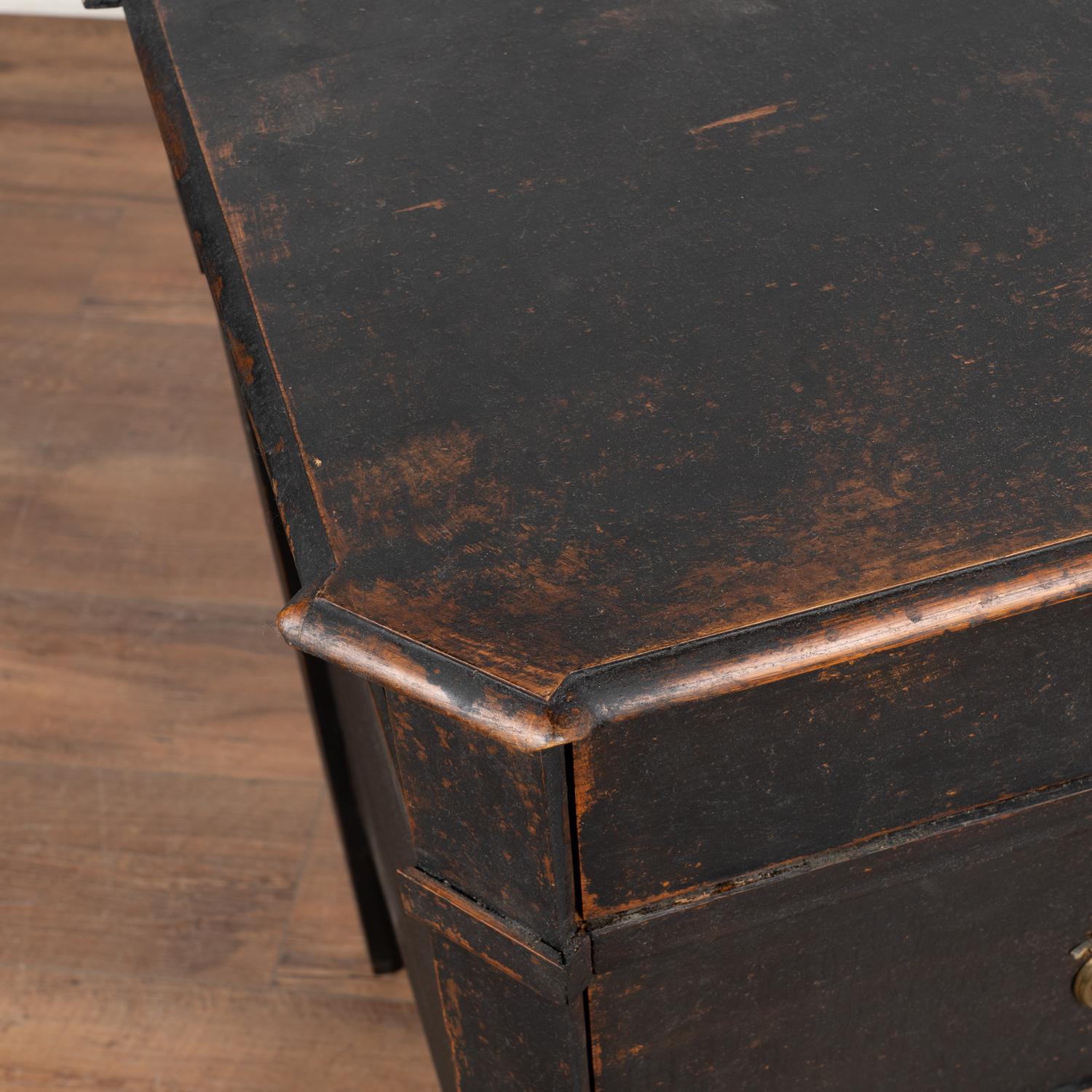 19th Century Black Painted Pine Chest of Three Drawers, Sweden circa 1860-80 For Sale