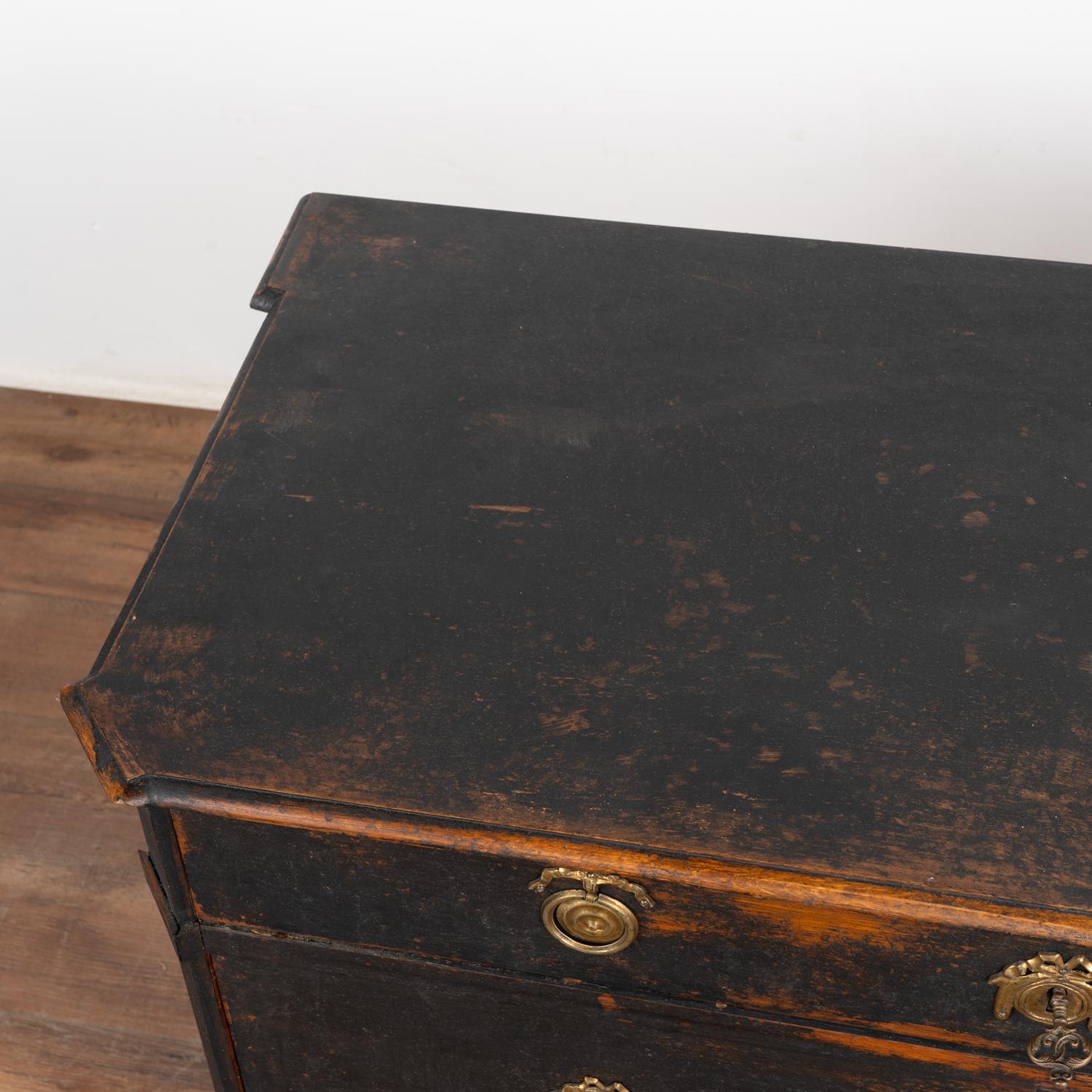 Brass Black Painted Pine Chest of Three Drawers, Sweden circa 1860-80 For Sale