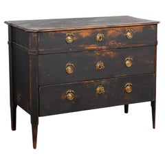 Antique Black Painted Pine Chest of Three Drawers, Sweden circa 1860-80