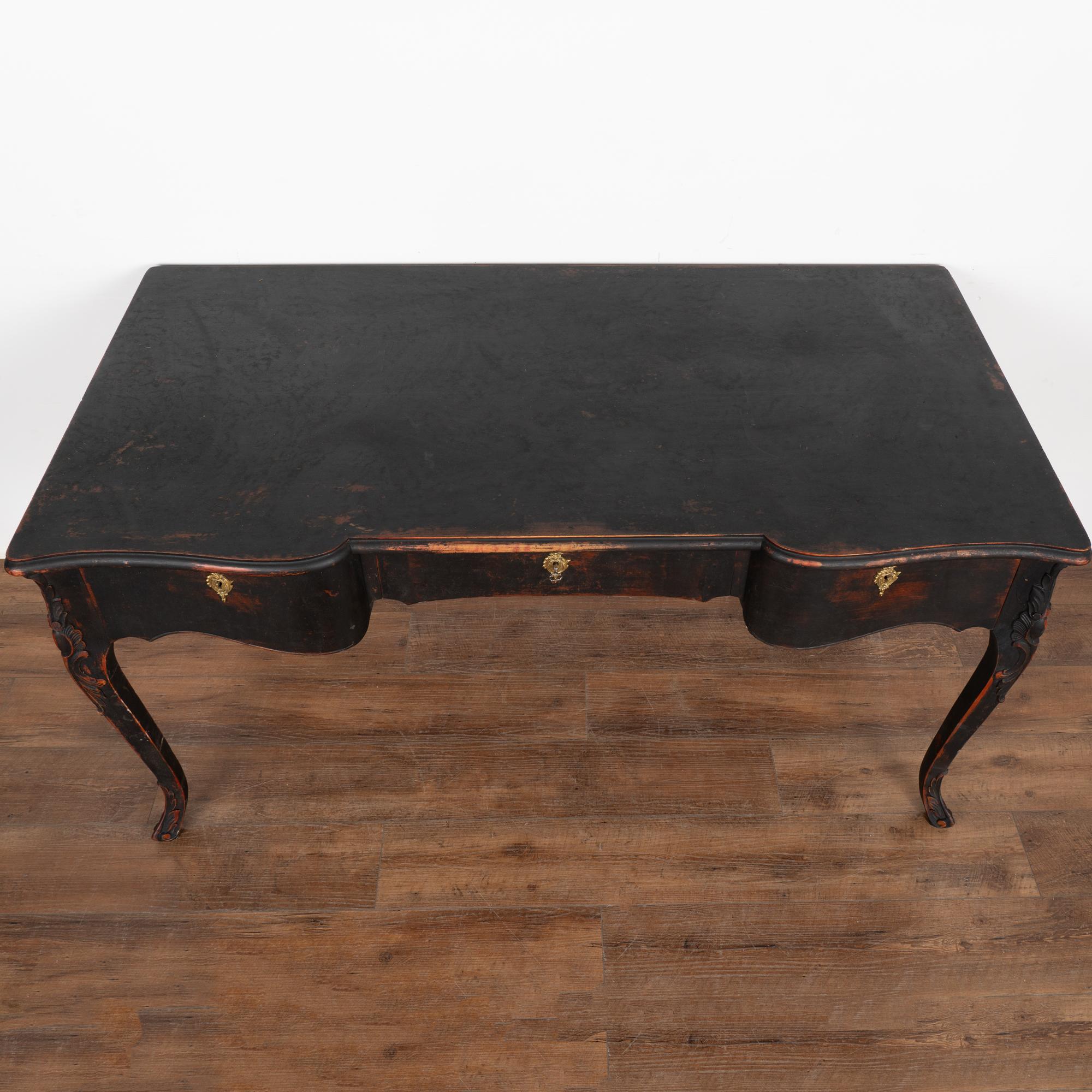 French Provincial Black Painted Pine Writing Desk, Sweden 1900's For Sale