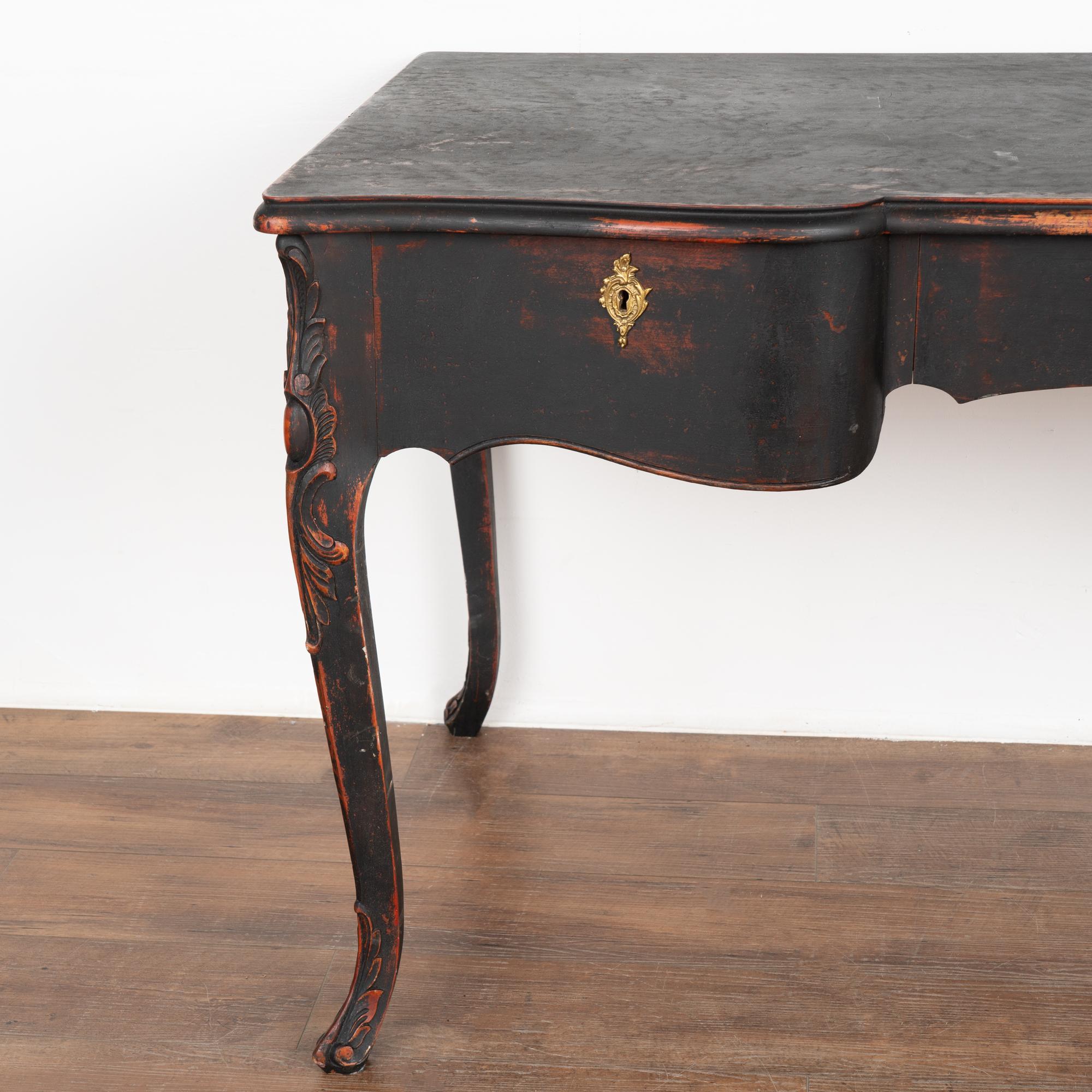 Black Painted Pine Writing Desk, Sweden 1900's In Good Condition For Sale In Round Top, TX