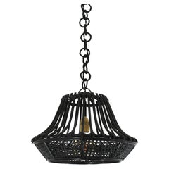 Black Painted Rattan Wicker Pagoda Shaped Pendant Light / Lantern