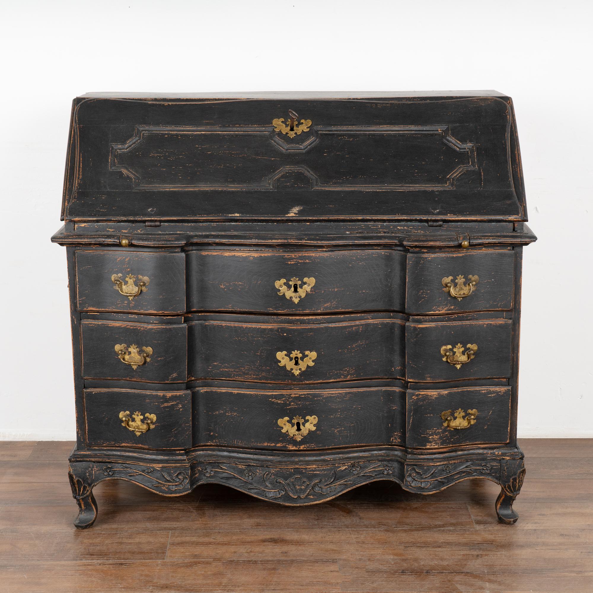 Black Painted Rococo Secretary from Denmark circa 1760-1800 In Good Condition For Sale In Round Top, TX
