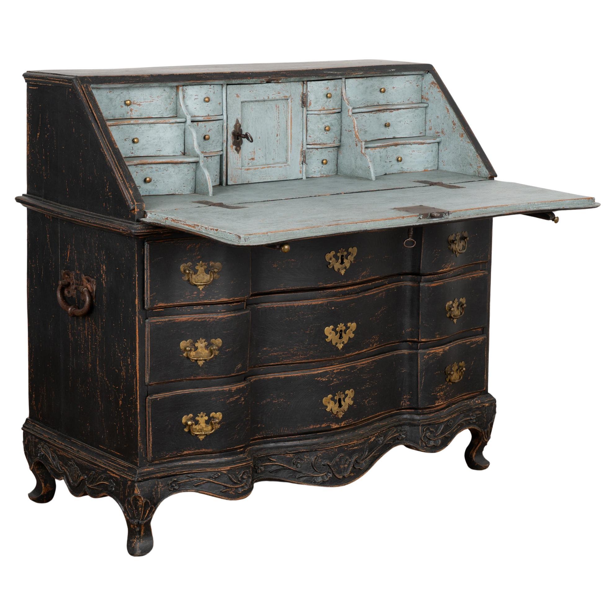 Black Painted Rococo Secretary from Denmark circa 1760-1800 For Sale
