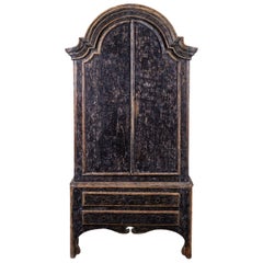 Antique Black Painted Rococo Swedish Cabinet