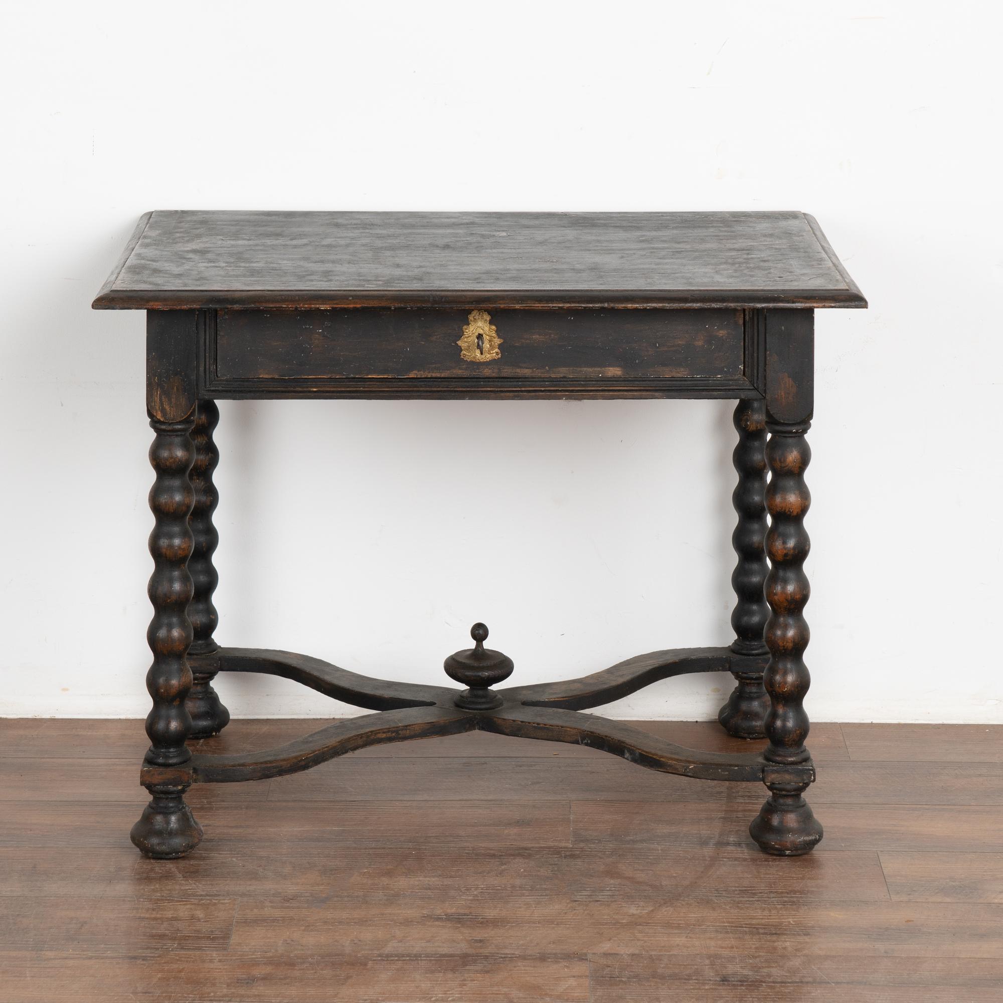 Country Black Painted Side Table With Turned Legs, Sweden circa 1840