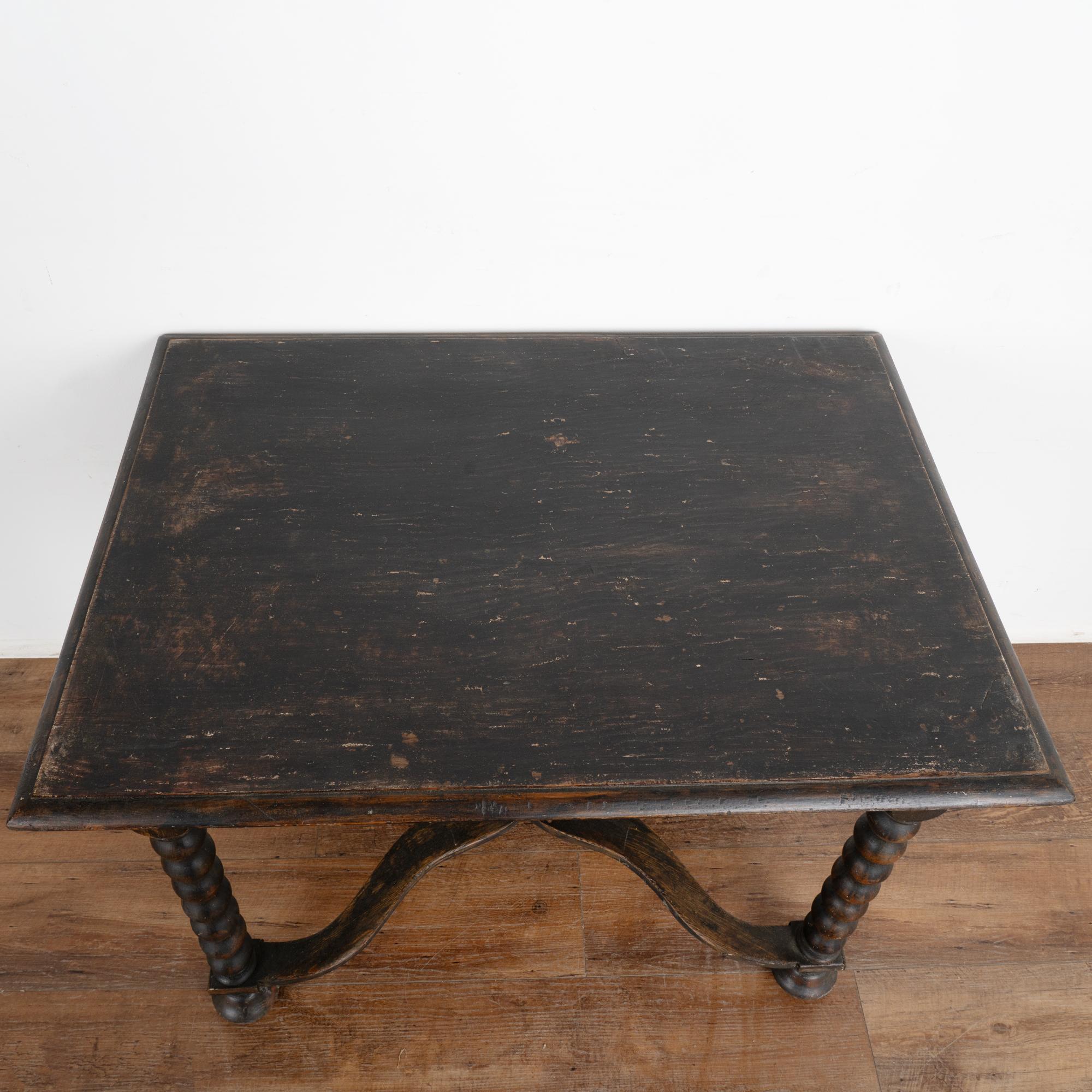 Swedish Black Painted Side Table With Turned Legs, Sweden circa 1840