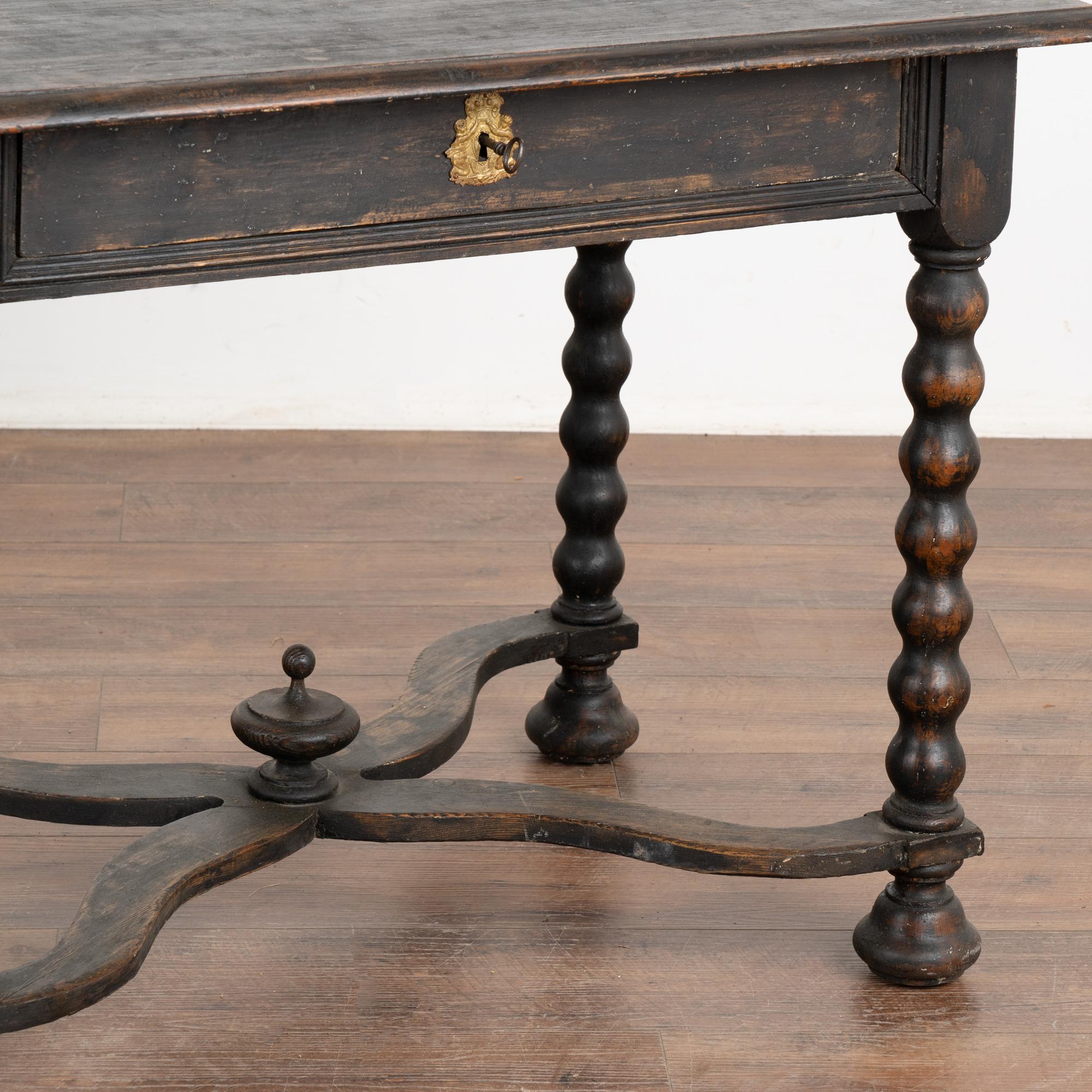 19th Century Black Painted Side Table With Turned Legs, Sweden circa 1840