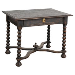 Antique Black Painted Side Table With Turned Legs, Sweden circa 1840