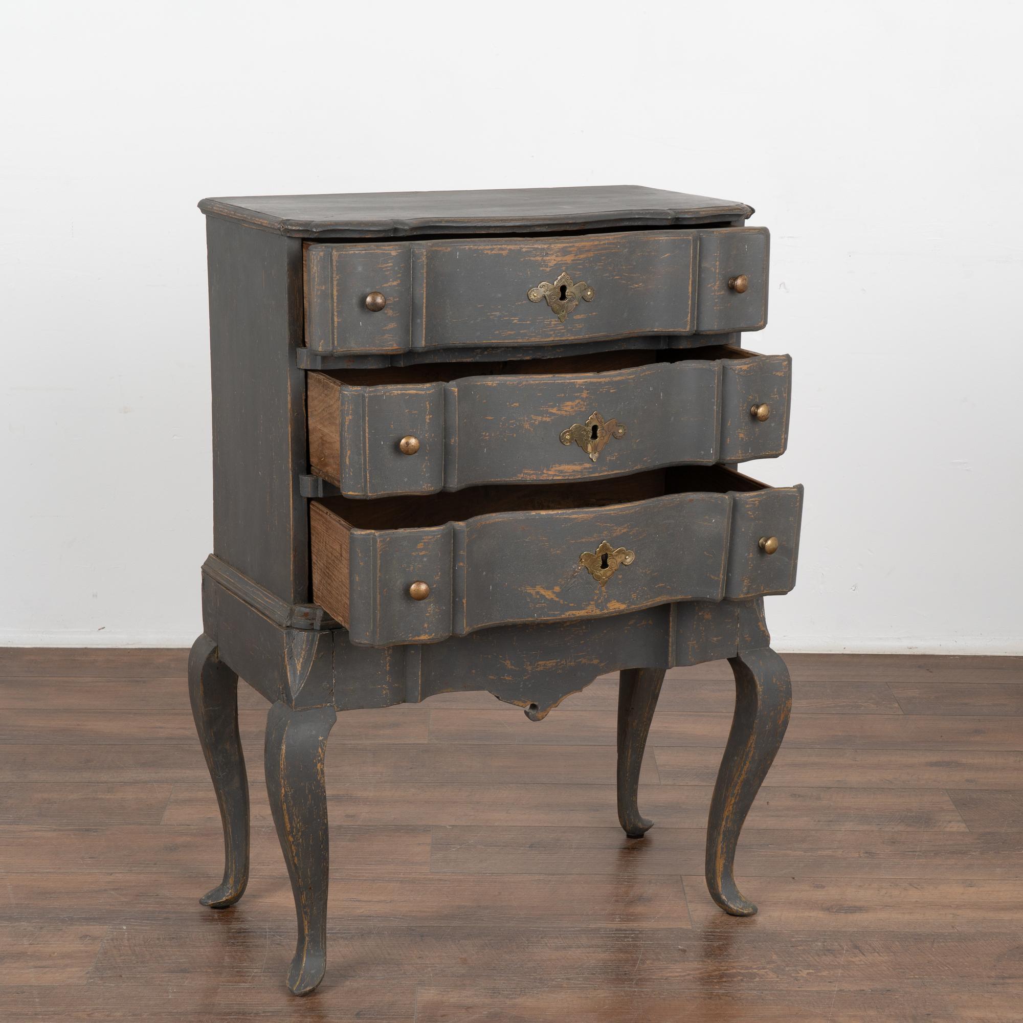 Rococo Black Painted Small Chest of Three Drawers Sweden circa 1800