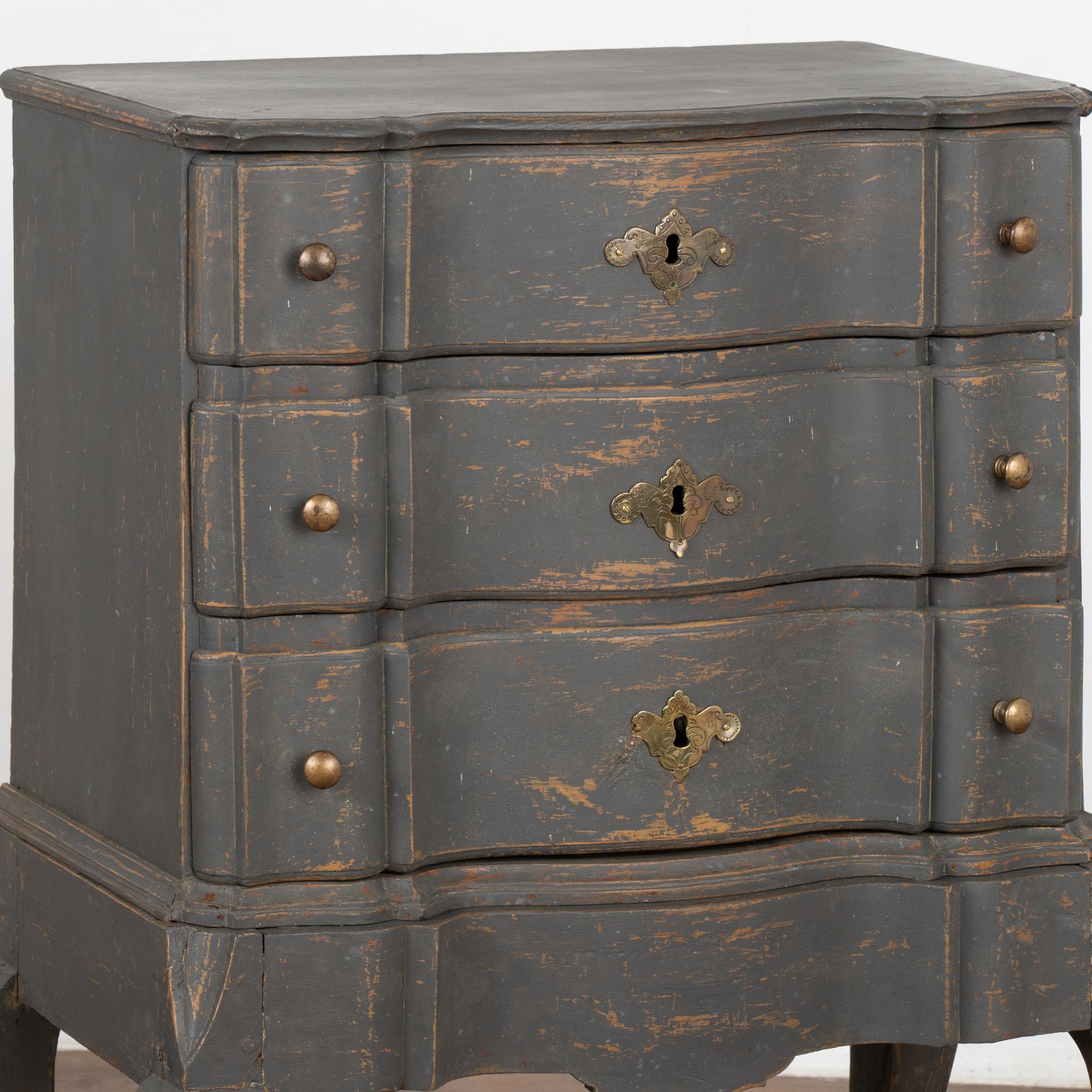19th Century Black Painted Small Chest of Three Drawers Sweden circa 1800