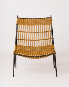 Black Painted Steel & Wicker "Chauffeuse" Chair by Raoul Guys - France 1950's