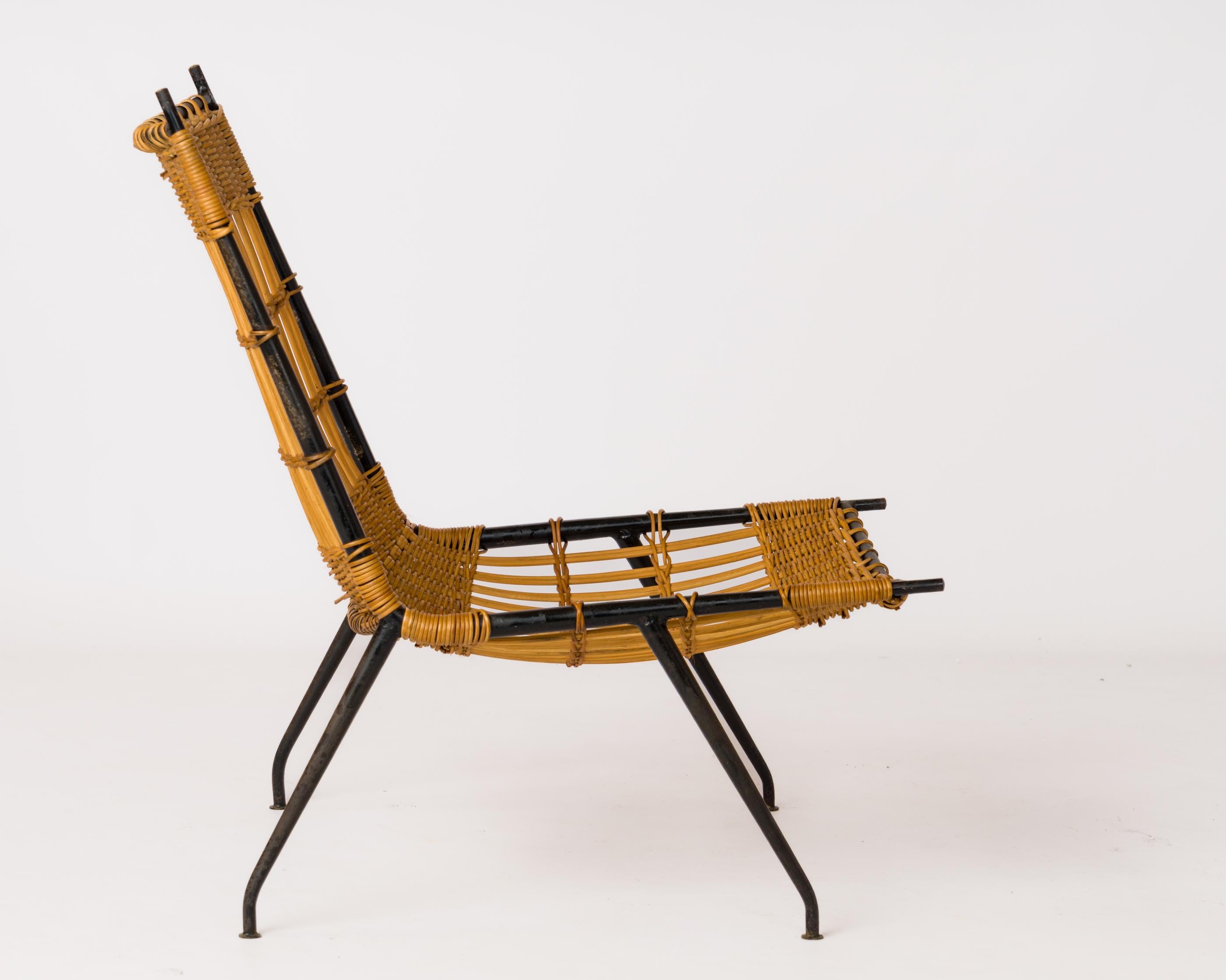 French Black Painted Steel & Wicker 