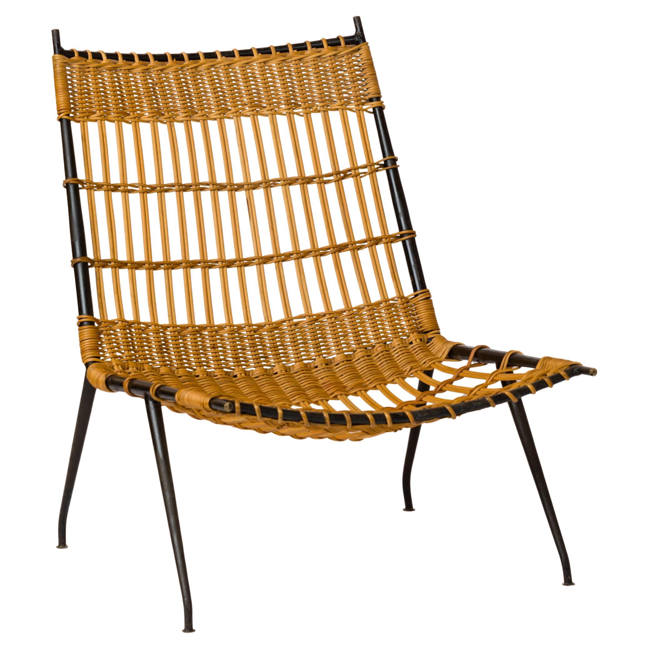 Black Painted Steel & Wicker "Chauffeuse" Chair by Raoul Guys - France 1950's For Sale