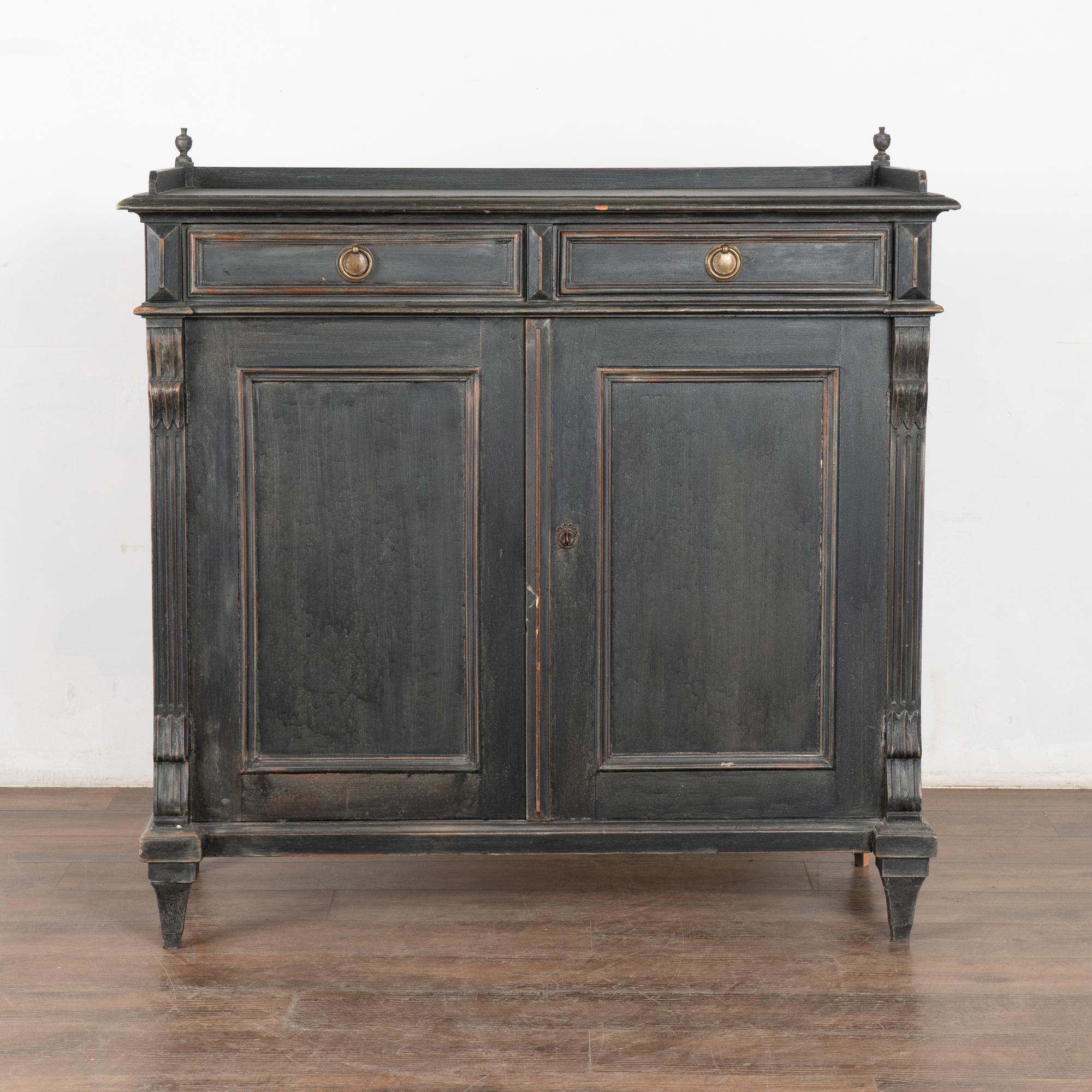 Black Painted Swedish Sideboard Cabinet, circa 1860 In Fair Condition For Sale In Round Top, TX