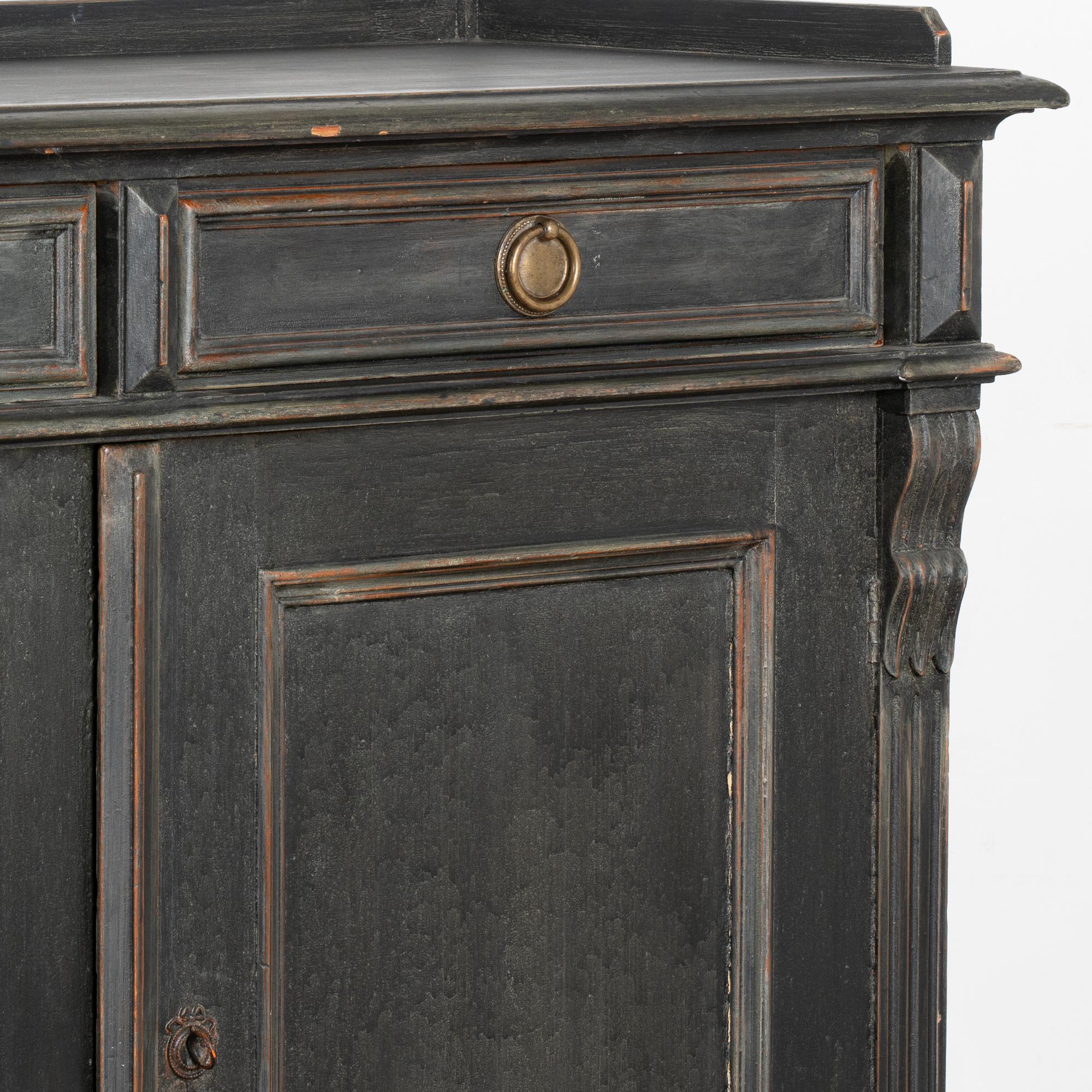 Pine Black Painted Swedish Sideboard Cabinet, circa 1860 For Sale
