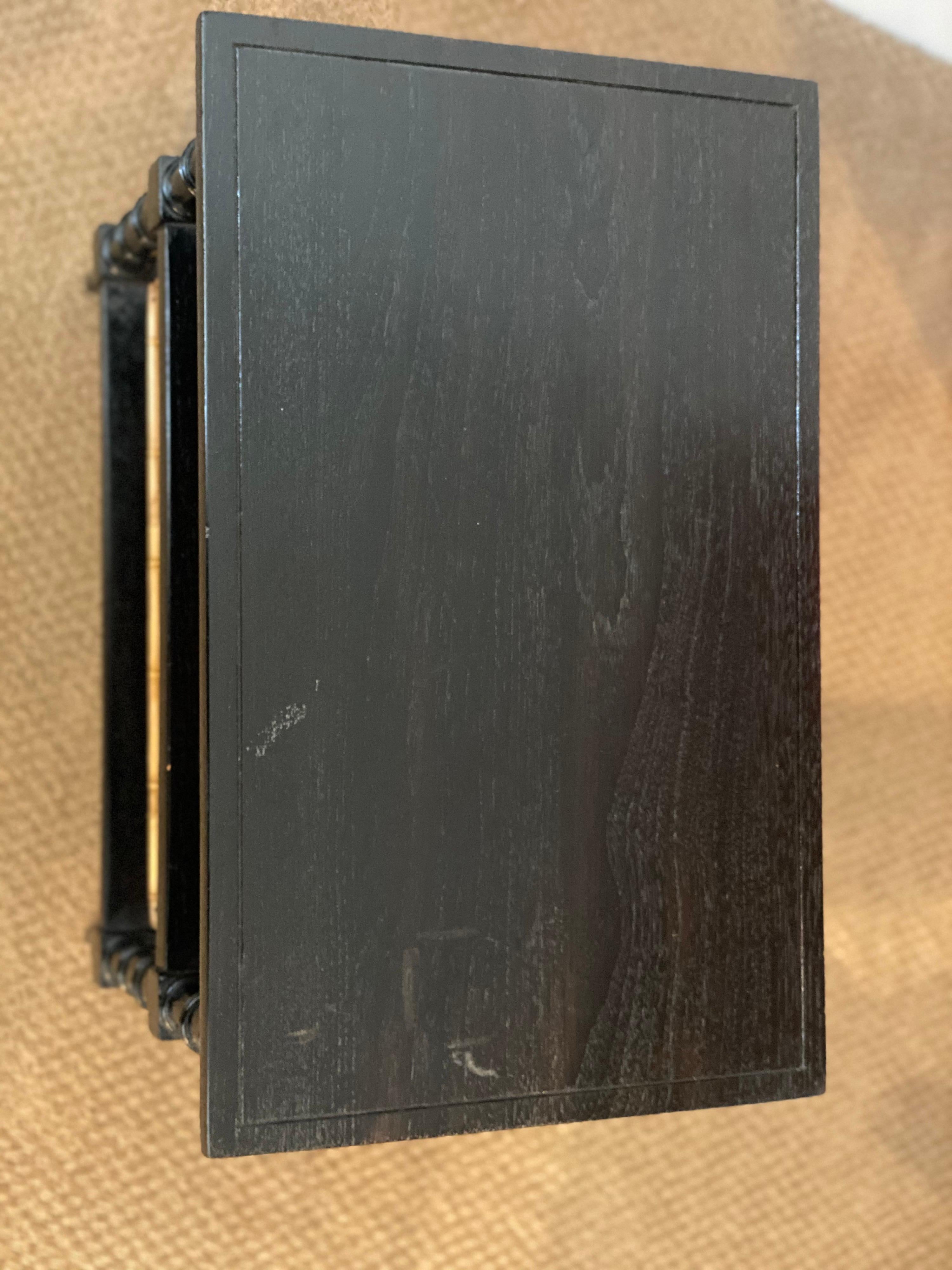 Black Painted Telephone End Table with Caned Shelves 1