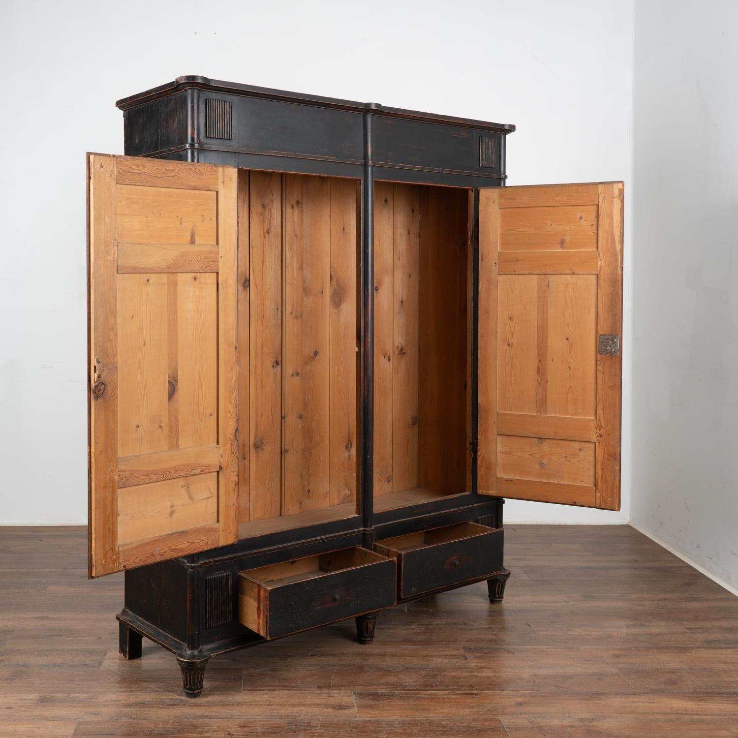 Country Black Painted Two Door Pine Armoire, Denmark circa 1830-50 For Sale