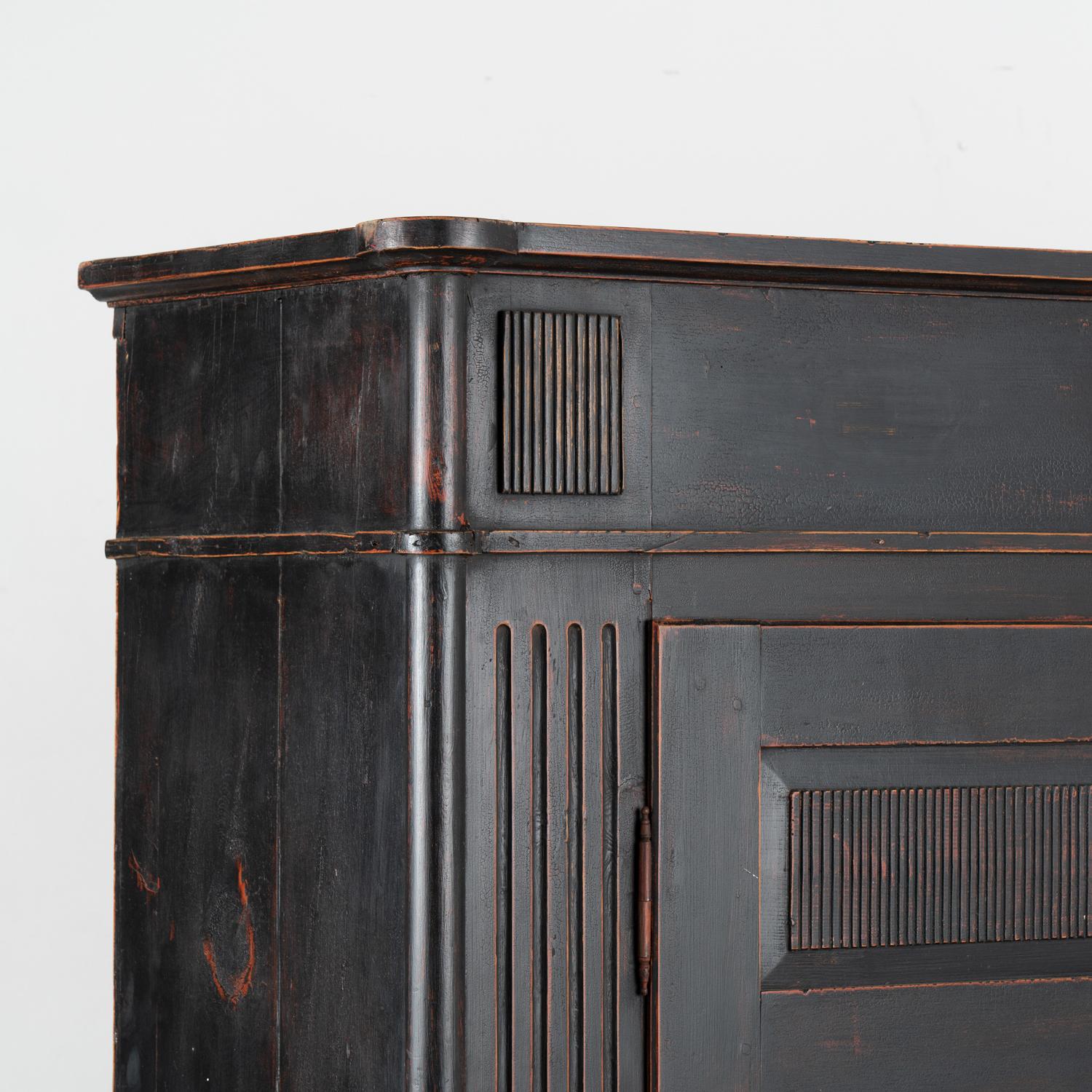 Black Painted Two Door Pine Armoire, Denmark circa 1830-50 In Good Condition For Sale In Round Top, TX