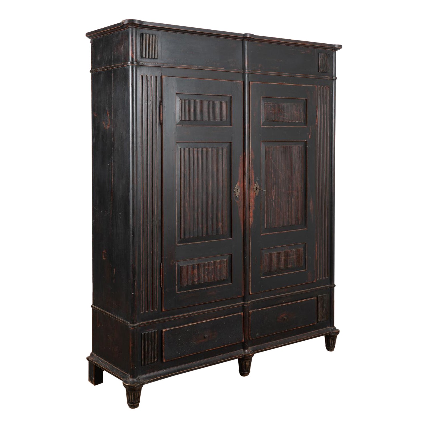 Black Painted Two Door Pine Armoire, Denmark circa 1830-50