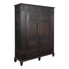 Black Painted Two Door Pine Armoire, Denmark circa 1830-50