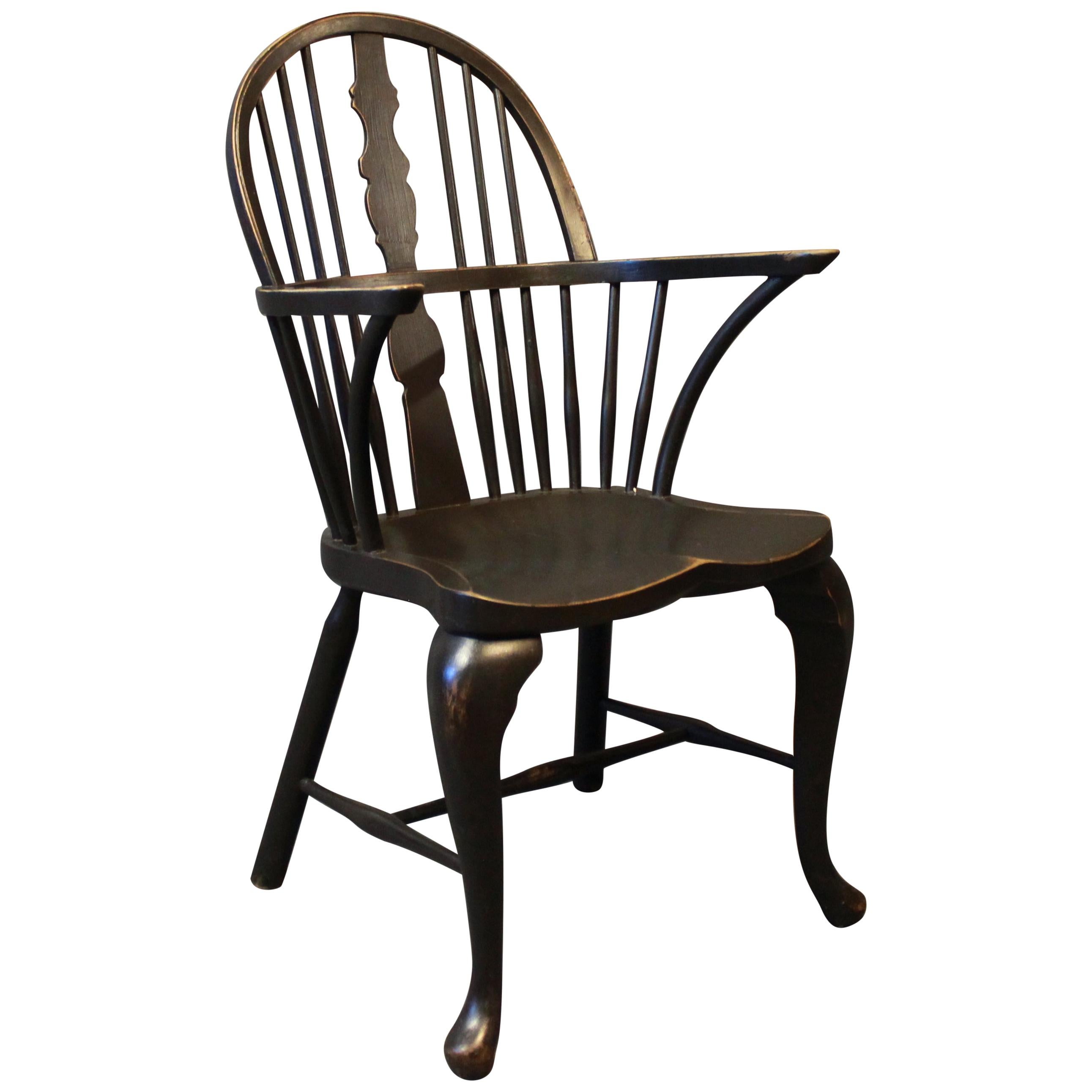 Black Painted Windsor Armchair in Wood from the 1880s