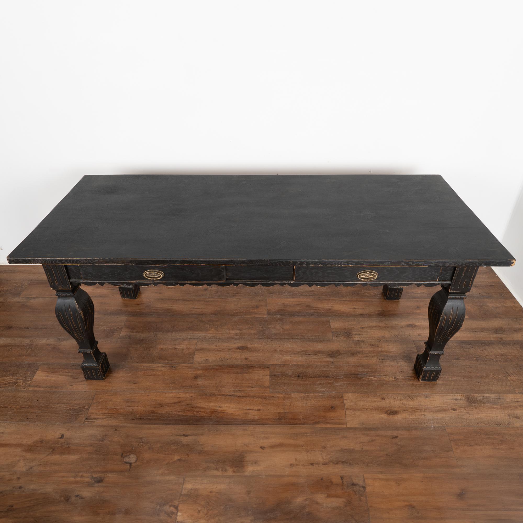 Black Painted Writing Table Console With Two Drawers, Denmark circa 1910 In Good Condition For Sale In Round Top, TX