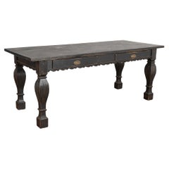 Vintage Black Painted Writing Table Console With Two Drawers, Denmark circa 1910