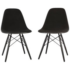Black Pair (2) Herman Miller Eames Upholstered Black DSW Side Shell Chairs