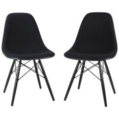 Black Pair of Herman Miller Eames Upholstered White DSW Dining Side Shell Chairs