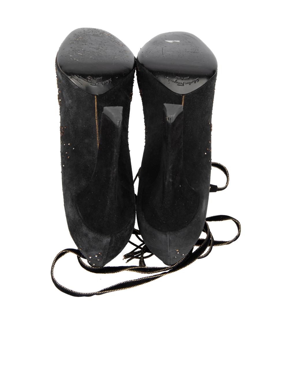 Women's Black Paisley Embellished Strappy Heels Size US 10