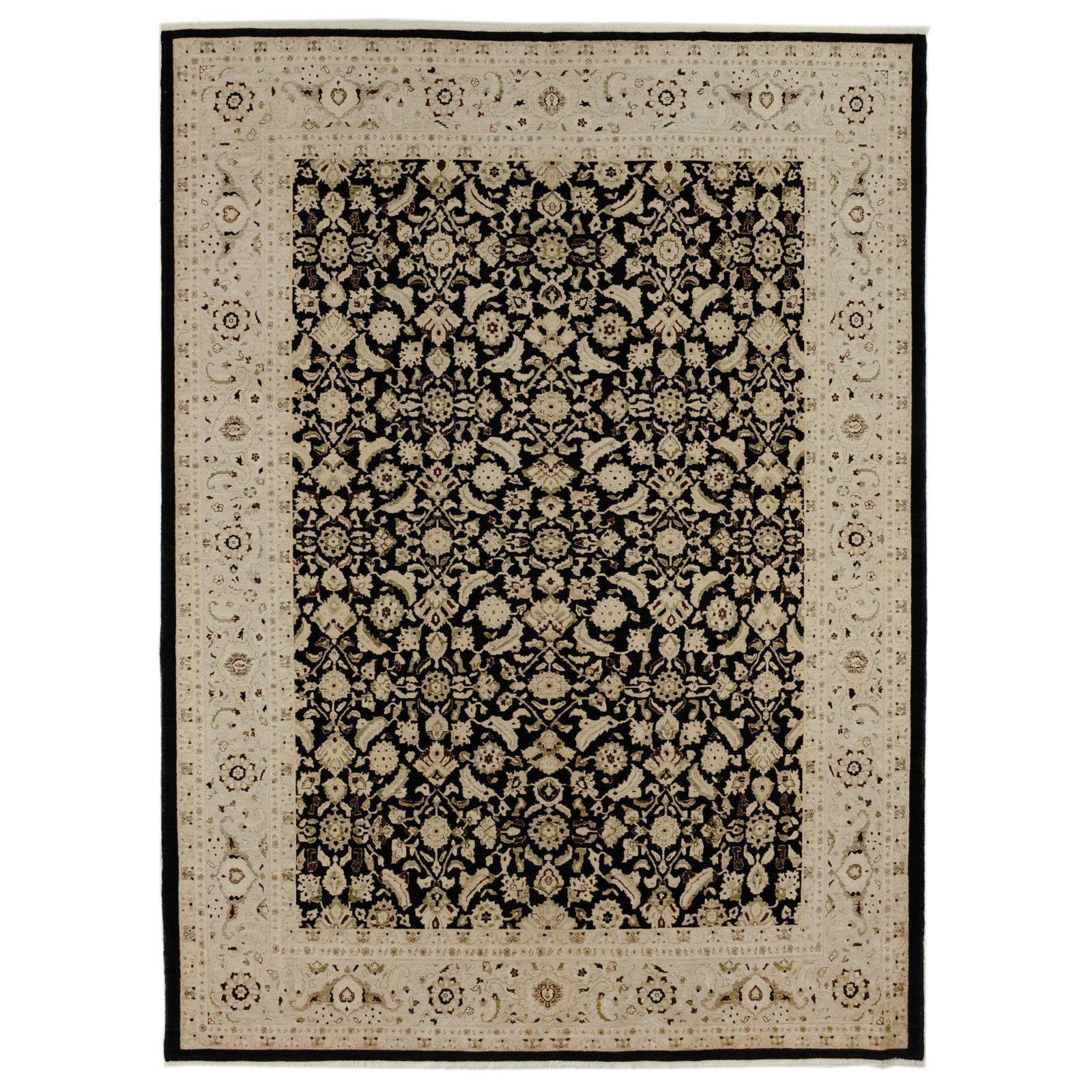 Black Pakistani Traditional Style Wool Area Rug For Sale
