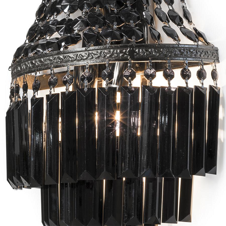 Hand-Carved Black Palace Wall Lamp with Bronze Structure in Black Finish For Sale