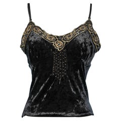 Black Panne polyester velvet with sequins, beads and embroideries Curves by Sami