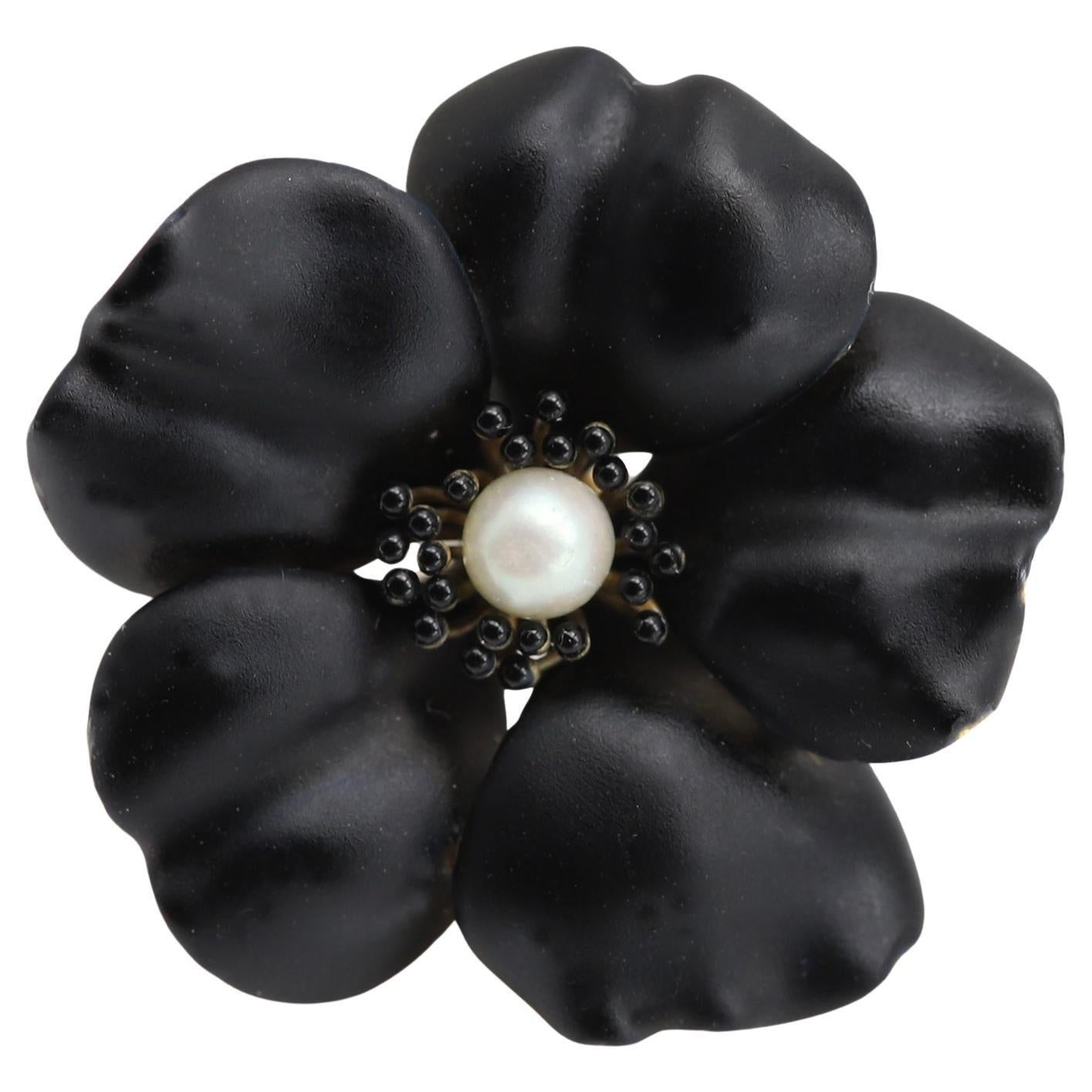 Broche vintage Pansy Art Nouveau émaillée circa début des années 1900 épingle noire 14 carats