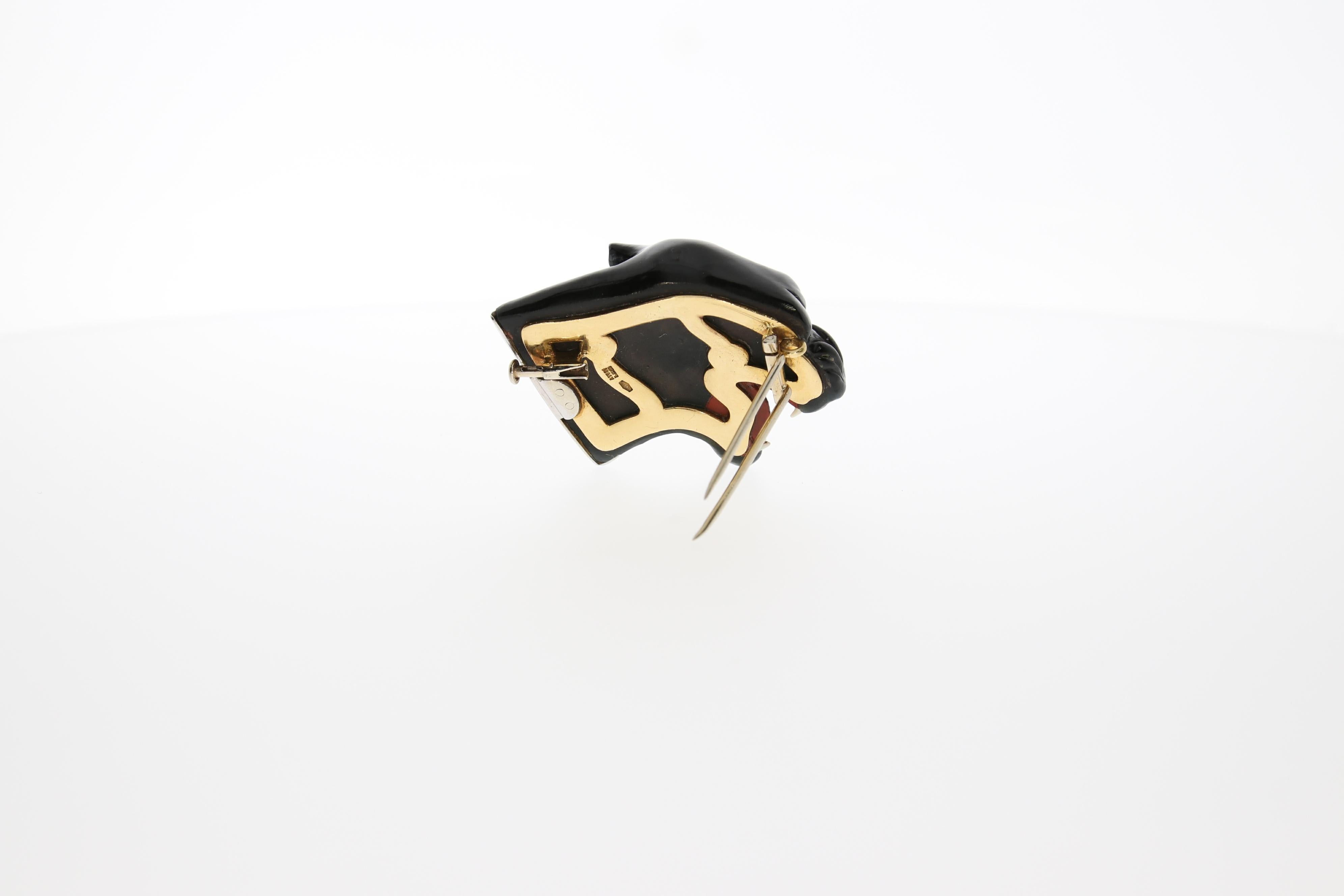 Round Cut Black Panther Carved Black Labradorite Diamond Collar Brooch Pendant For Sale
