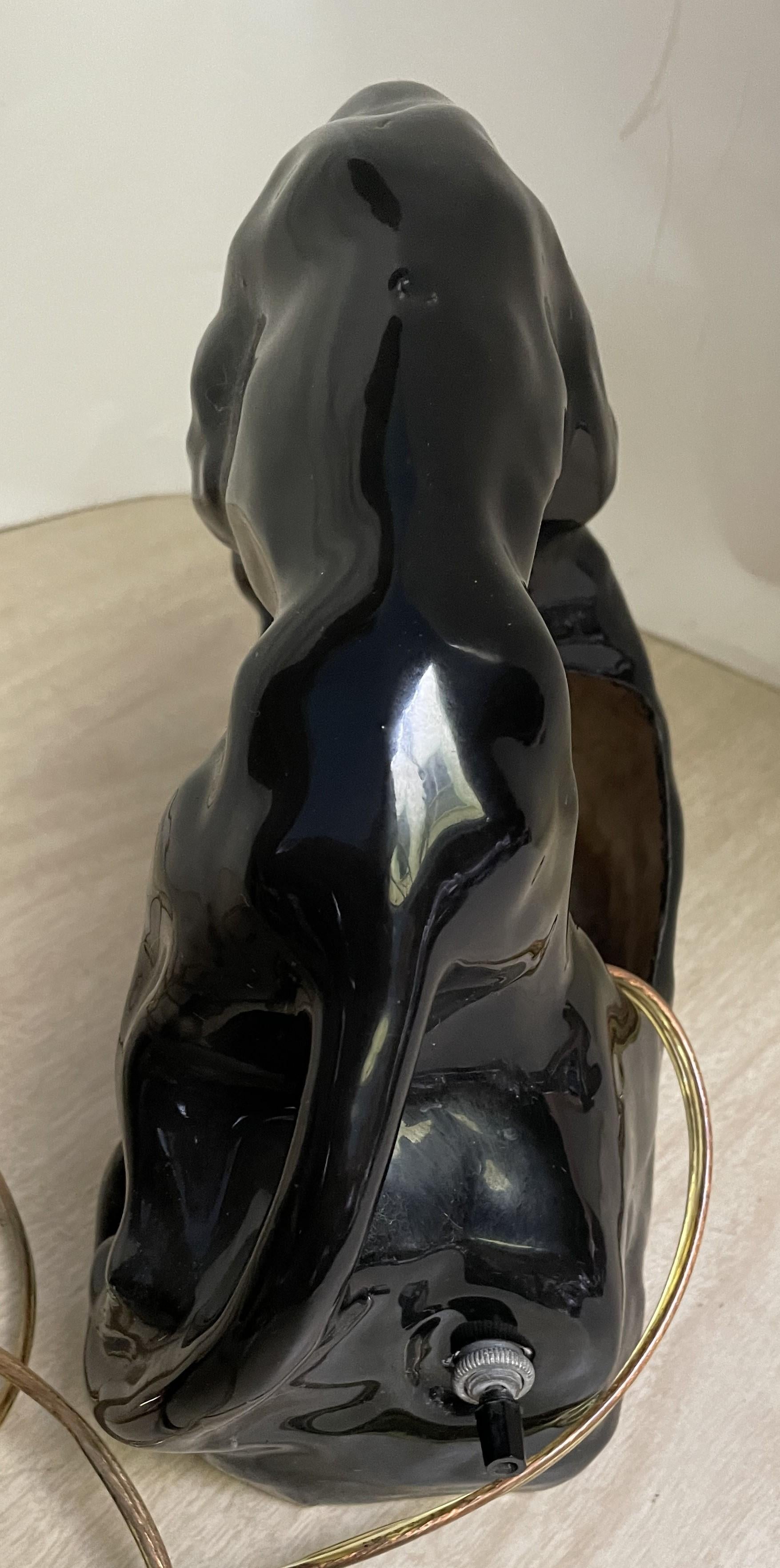 Panthère noire Chat en céramique Lampe de bureau TV du milieu du siècle en vente 4