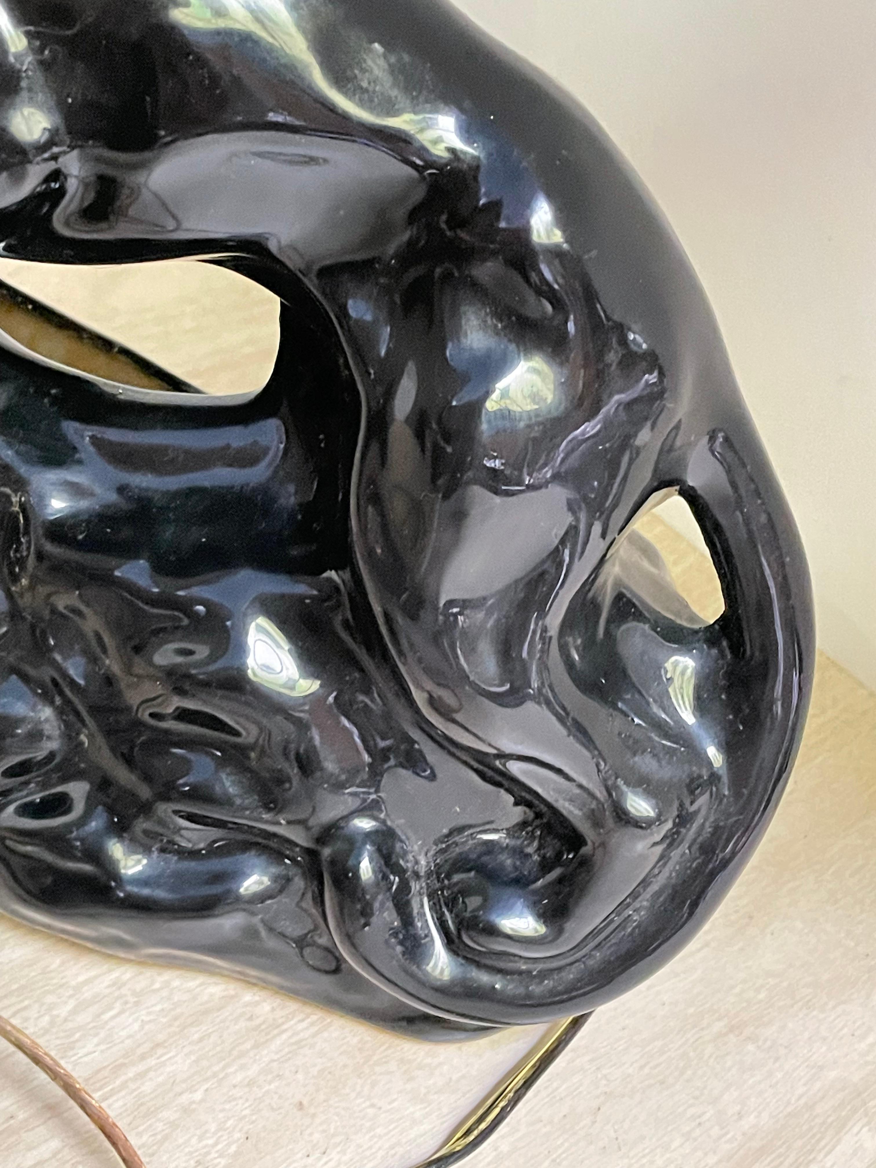 Panthère noire Chat en céramique Lampe de bureau TV du milieu du siècle en vente 6